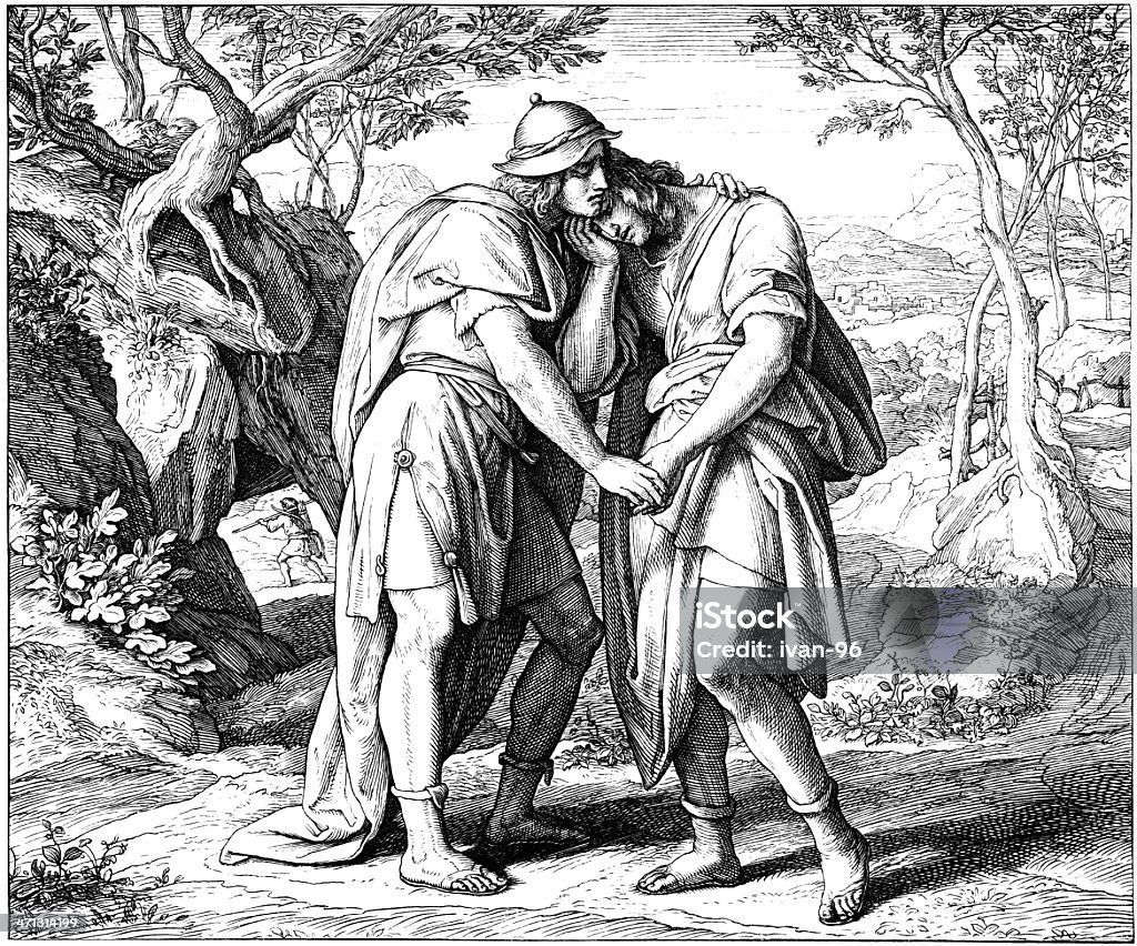 Pacte passé entre David & Jonathan - Illustration de Le Roi David - Figure religieuse libre de droits