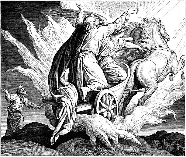 Elijah Taken Into Heaven Engraving by Julius Schnorr von Carolsfeld (March 26, 1794 - May 24, 1872) chariot photos stock illustrations