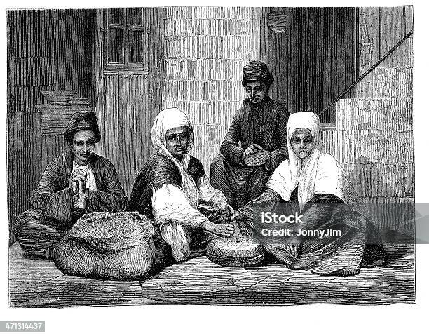 Ilustración de Palestinos Peasents Sentado En El Suelo Con Molino De 1864 Revista y más Vectores Libres de Derechos de Agricultura