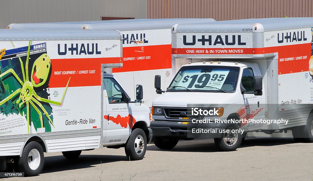 U-Haul Rochester Hills, Michigan, USA - July 3, 2011: U-Haul trucks in Rochester Hills, Michigan. U-Haul is an American equipment rental company founded in 1945. People can rent trucks among other things and move their belongings. Truck Stock Photo