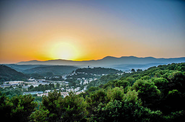 Summer Sunset over a village on the French Riviera stock photo