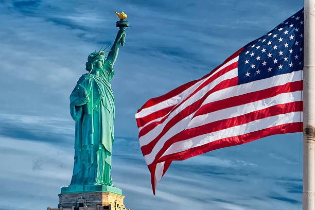 istock Usa American flag in liberty statue 471315416