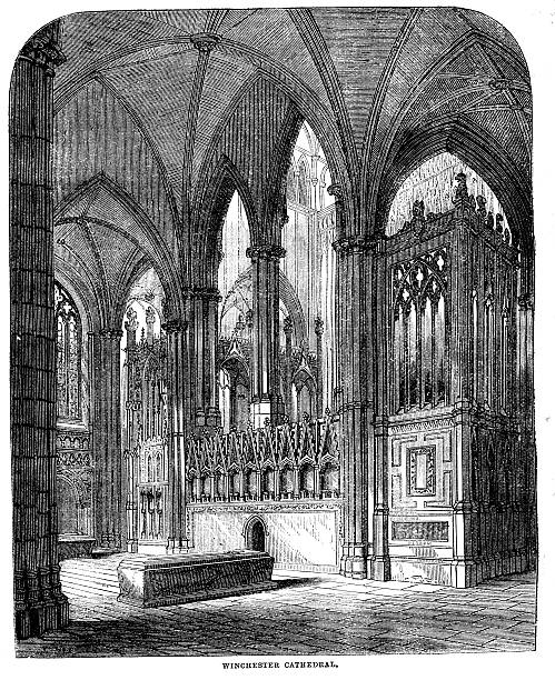 уинчестер собор, англия, внутри — от 1868 magazine - nave stock illustrations