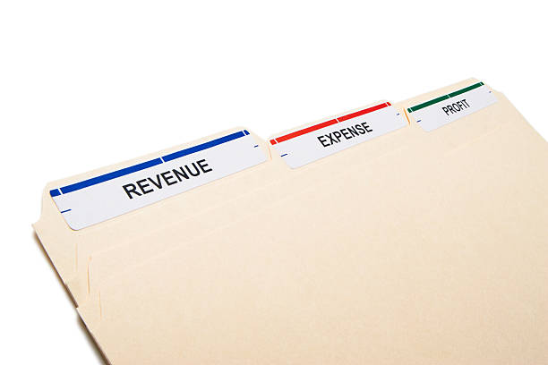 istock Three Manila folders labelled REVENUE, EXPENSE, PROFIT on white 471316079