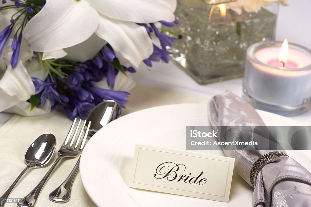 Bride's Place Setting at a wedding reception Banquet Stock Photo