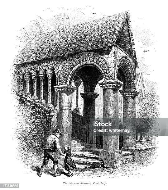 The Norman Staircase Canterbury Cathedral Stock Illustration - Download Image Now - Church, 1870-1879, 19th Century