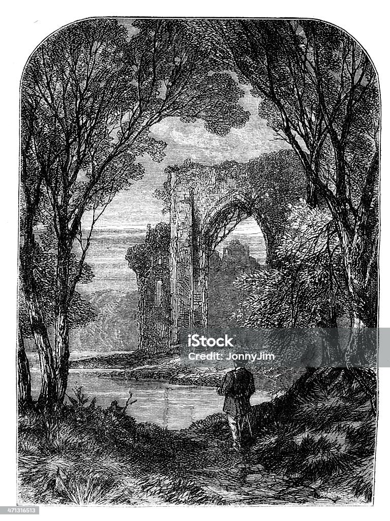 郊外のシーン、なった教会湖 1868 年』誌 - 19世紀風のロイヤリティフリーストックイラストレーション