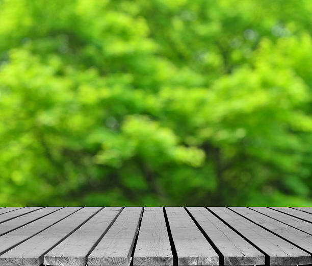 istock Spring green background with wooden platform 471317484