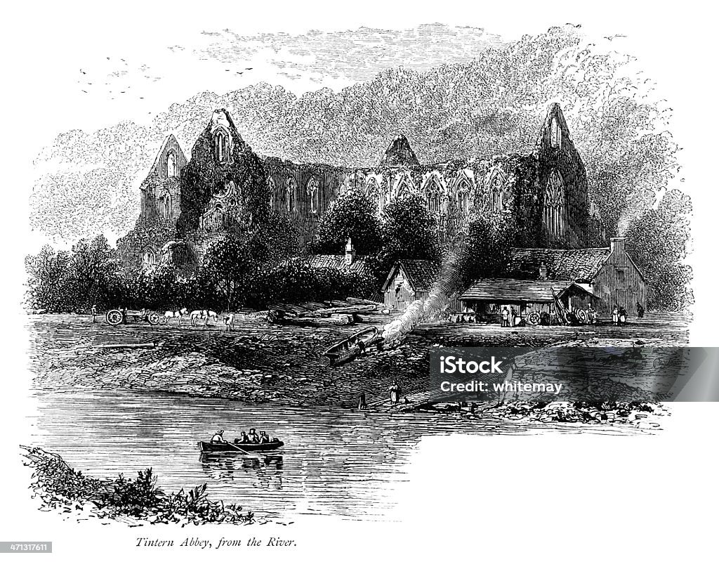 Abbazia di Tintern, Monmouthshire, dal Fiume Wye - Illustrazione stock royalty-free di Barca a remi