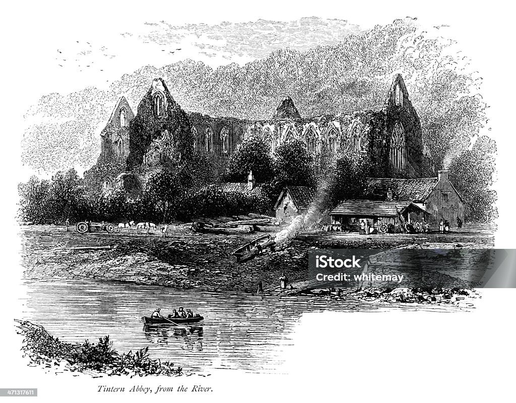 Abadia de Tintern, Monmouthshire, do Rio Wye - Ilustração de Anos 1000 royalty-free