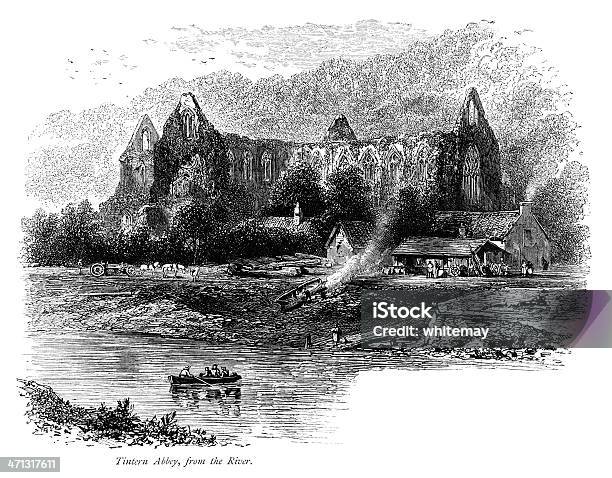 Vetores de Abadia De Tintern Monmouthshire Do Rio Wye e mais imagens de Anos 1000 - Anos 1000, Barco a remo, Medieval