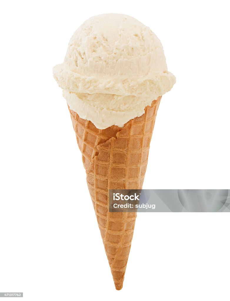 Vanilla Ice Cream Cone Simple Vanilla Ice Cream in Waffle Cone isolated on white Ice Cream Cone Stock Photo