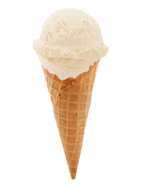 Vanilla Ice Cream Cone Simple Vanilla Ice Cream in Waffle Cone isolated on white scoop shape stock pictures, royalty-free photos & images