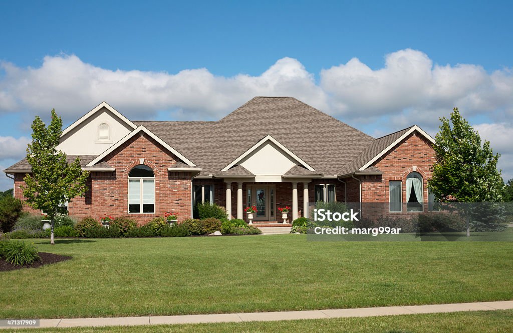 Large modern suburban house with a large garden Suburban house in Indiana Ranch House Stock Photo