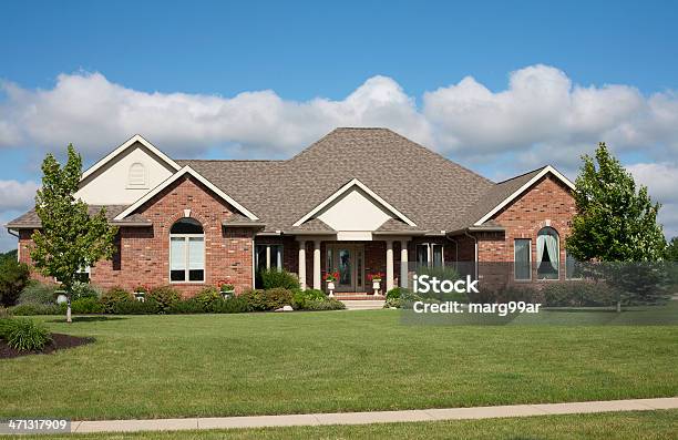 Large Modern Suburban House With A Large Garden Stock Photo - Download Image Now - Ranch House, Front View, Outdoors