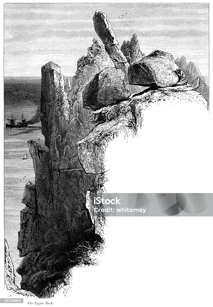 Logan Rock, Land's End, Veranstaltungsraum "Cornwall" - Lizenzfrei 1870-1879 Stock-Illustration
