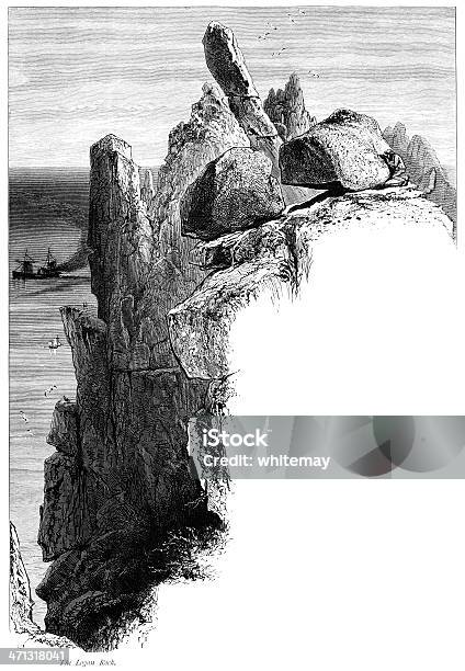 Logan Rock Land S End Kornwalia - Stockowe grafiki wektorowe i więcej obrazów 1870-1879 - 1870-1879, Anglia, Anglia Południowo-zachodnia