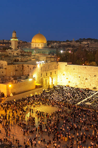 Panoramic view of the Western Wall in the Old City of Jerusalem, in a rare moment with no people in the prayer plaza.