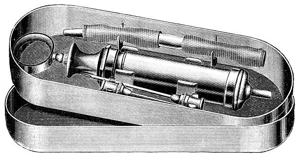 шприц - engraved image surgery isolated metal stock illustrations