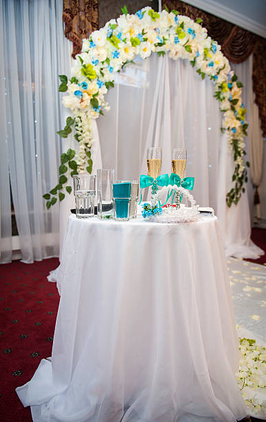 istock Wedding glasses on the table against 471319146