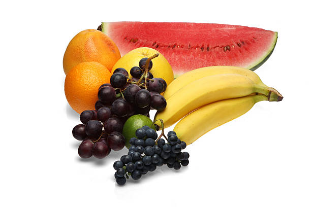istock Composition of exotic fruits on white background 471321392
