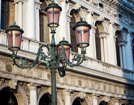 Street lamp in front of a building in Venice