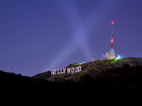 Los Angeles, USA - July 30, 2011: A long exposure photograph of the Hollywood Sign. The Hollywood Sign is a famous landmark in the Hollywood Hills area of Mount Lee in the Santa Monica Mountains.
