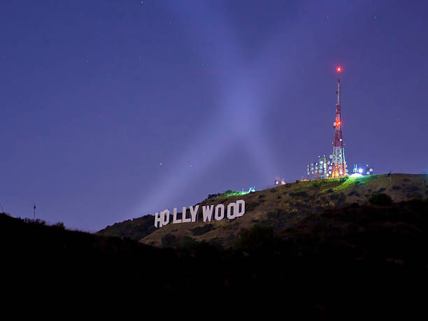 Hollywood Sign at night stock photo