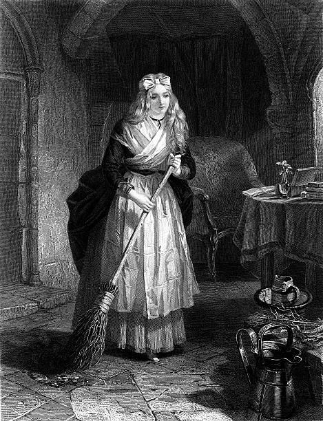 Louis XVI and Marie Antoinette's daughter, prison cell, 1868 (illustration) Scanned directly from an original print from 1868, this illustration was drawn by E M Ward and engraved by C W Sharpe and is entitled "A King's daughter". It shows Marie, daughter of French King and Queen Louis XVI and Marie Antoinette in her prison cell. Published by London, Virtue & Co. palace of versailles stock illustrations
