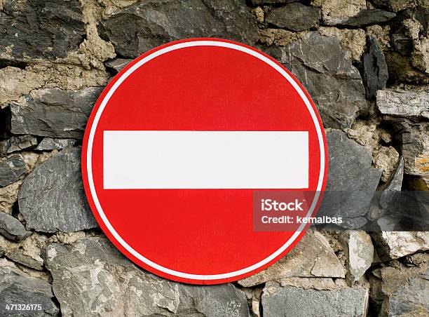 No Entry Warning Sign Stock Photo - Download Image Now - Brick Wall, Concepts, Copy Space