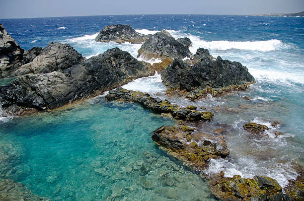 Natural Pool. Aruba, Lesser Antilles stock photo