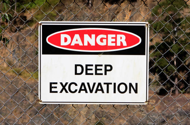 danger sign warning of a deep excavation at a quarry