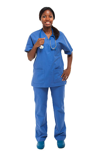 istock Isolated Black Nurse full length 471328736