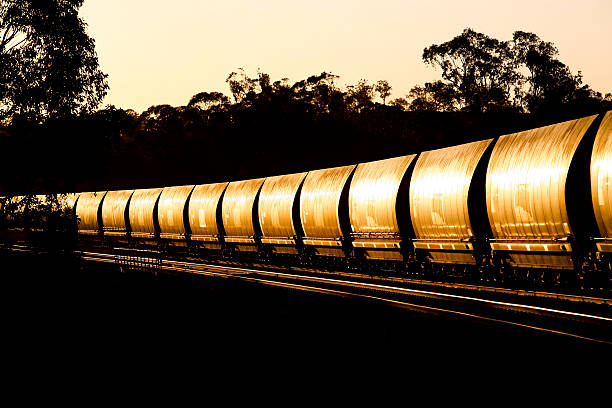 trainload de black gold hacia puertos - train coal mining australia fotografías e imágenes de stock