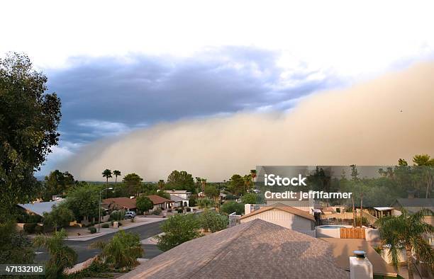 Dust Storm Rolling Over Residential Area Stock Photo - Download Image Now - Arizona, Haboob, Dust Storm