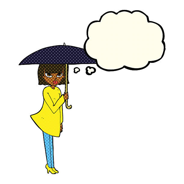 istock cartoon woman with umbrella with thought bubble 471333172