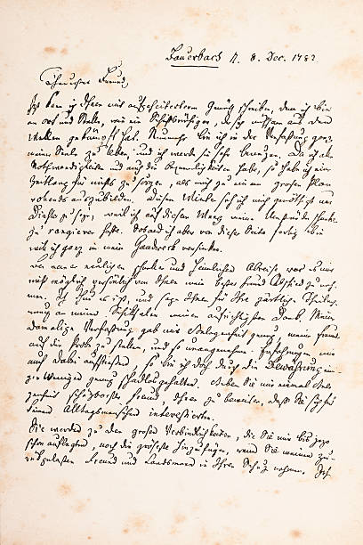 ilustrações de stock, clip art, desenhos animados e ícones de gravação de letra manuscritos de friedrich schiller 1782 - handwriting old fashioned letter old
