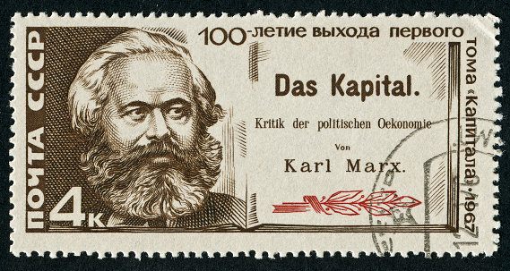 Cancelled Stamp From The USSR Featuring Karl Marx And His Famous Book \
