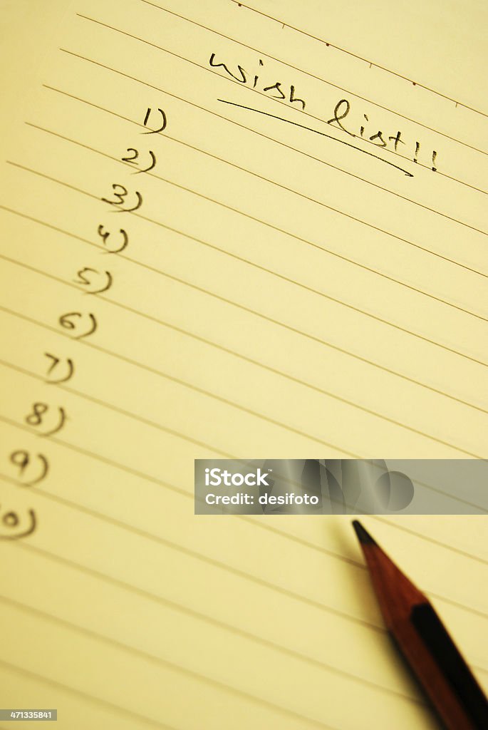 Wish list Wish list - Serial numbers 1-10 with a pencil. Depth of field. Focus on text "Wish List!!".  Wish List Stock Photo