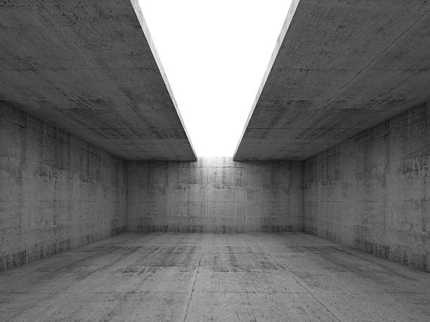 istock Concrete room interior with opening in ceiling, 3d 471336972