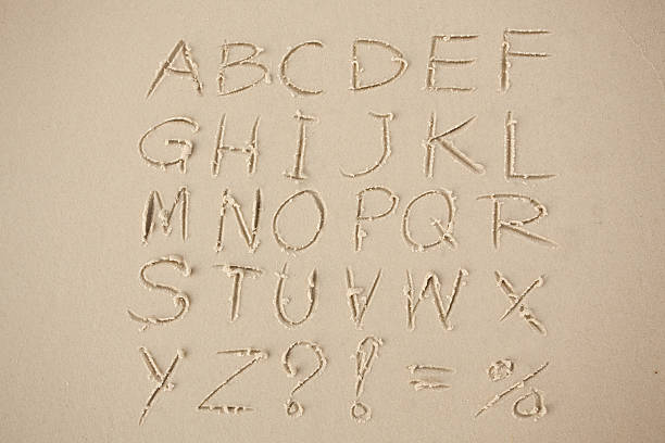 istock The alphabet written in sand on a beach. 471338401