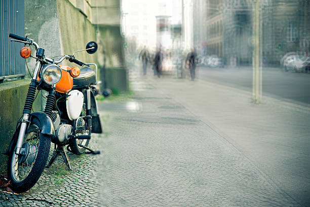 Vintage motorbike parked along the streets of Berlin