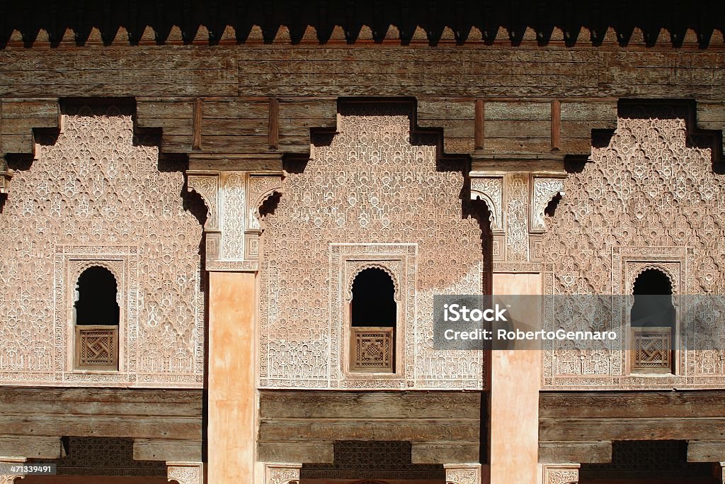 Ali Ben Youssuf Koranschule Fassade in Marrakesch. Horizontal. - Lizenzfrei Afrika Stock-Foto