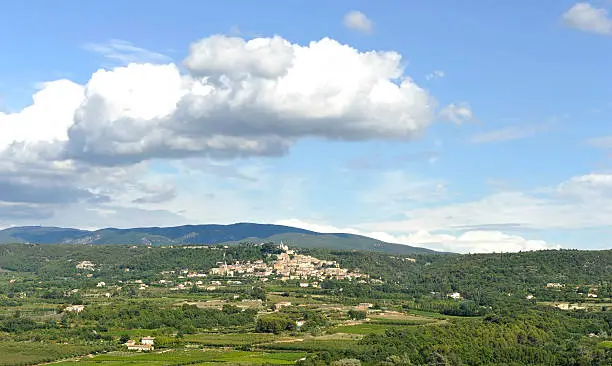 This is the famous village of Bonnieux - Luberon / France. the picture was taken from the village of Lacoste facing to Bonnieux over the garrigue.