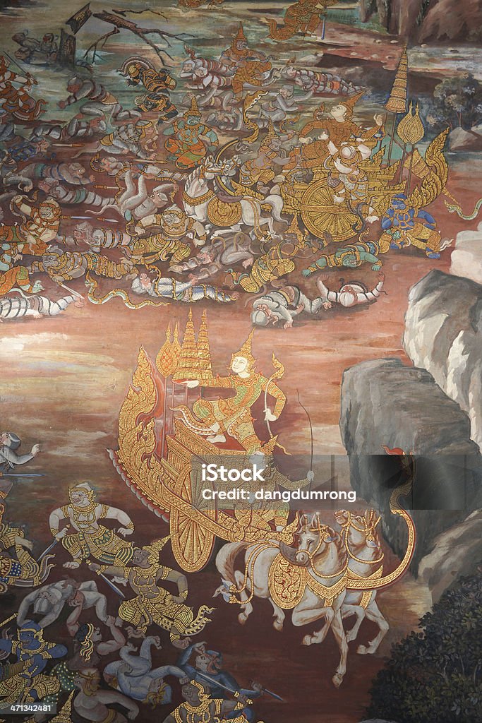 Mur peinture au Wat Phra Kaeo Bangkok, Thaïlande - Photo de Art libre de droits
