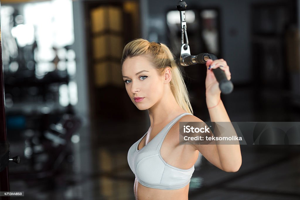 Beautiful athletic girl  poses in the gym girl in great shape in the gym 2015 Stock Photo