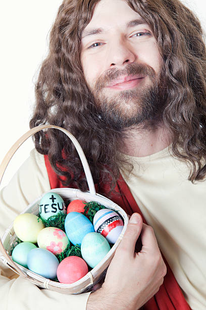 Jesus Holding Basket of Easter Eggs.