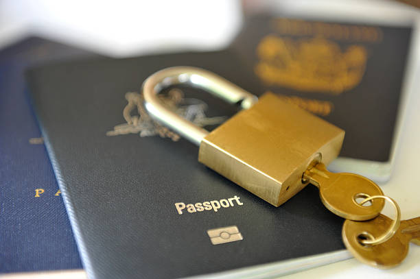 istock Passports with a lock and key on top 471345535