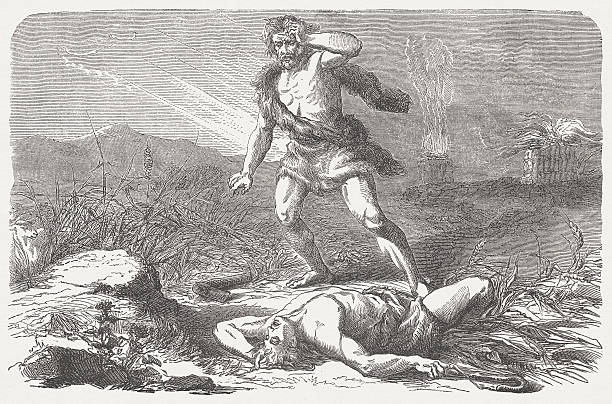 cain i abel (genesis 4, 8 – 10 - kane stock illustrations