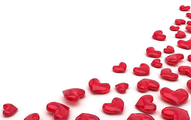 Red Glass Hearts on White Background, with Copyspace (XXXL) -02- stock photo